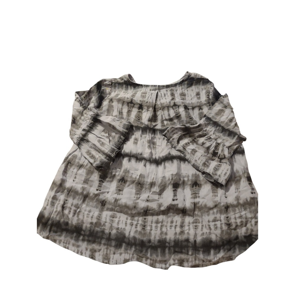 BRYN WALKER Gray Tie Dye Linen Tunic Top Small Bell Sleeve Lagenlook Boho Casual - Picture 6 of 6